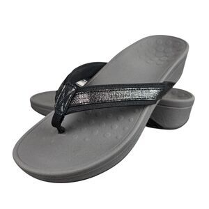 Vionic High Tide Foil Flip Flop Thong Sandals TVW4895 Black Silver Sz 8